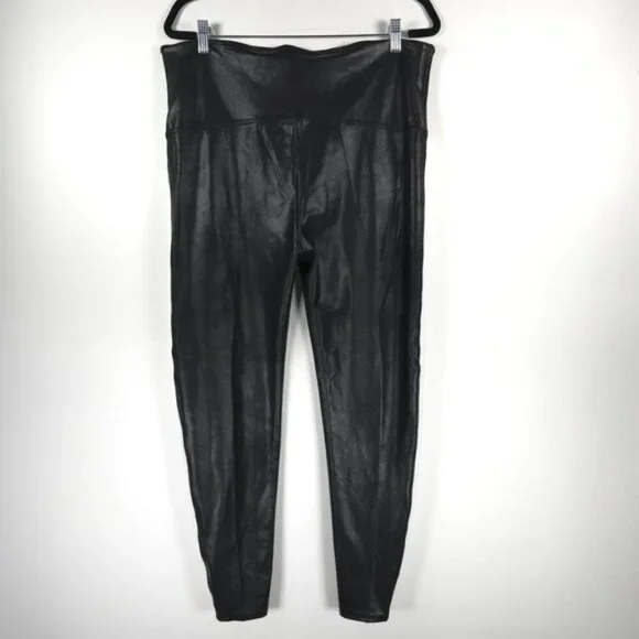 NWT‎ SPANX Shine Black Faux Leather White Stripe Legging 20187P PLUS Size 3X